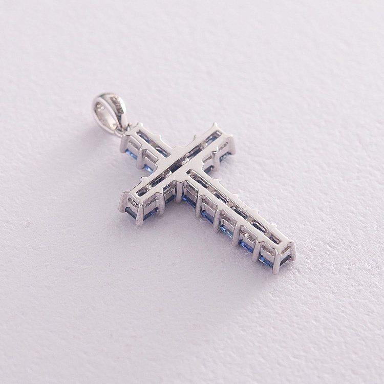 Золотой крестик с синими сапфирами п216 от ювелирного магазина Оникс - 2