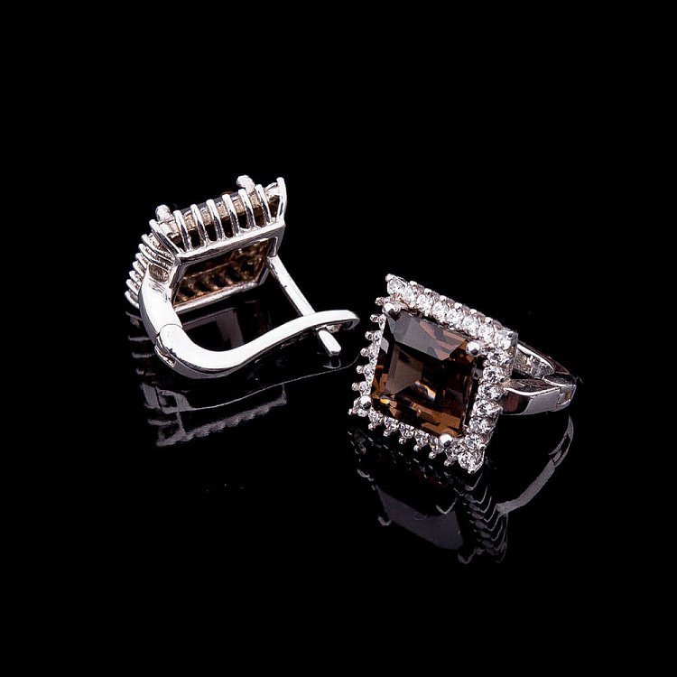 Серебряные серьги с топазом дымчатым 12927 от ювелирного магазина Оникс - 2