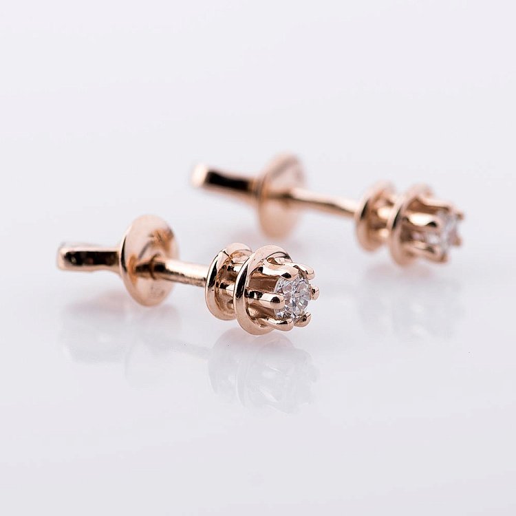 Золотые серьги-пусеты с бриллиантами е0681к от ювелирного магазина Оникс - 2