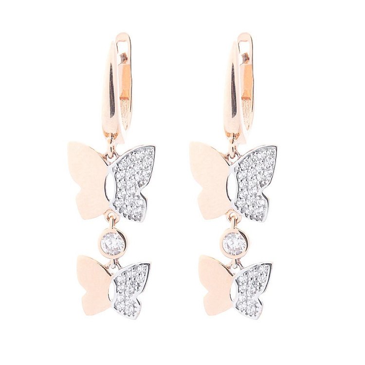 Золоті сережки з метеликами (фіаніти) с05726 від ювелірного магазину Онікс