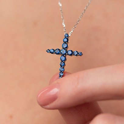 Золотой крестик с сапфирами пб0284nl №4