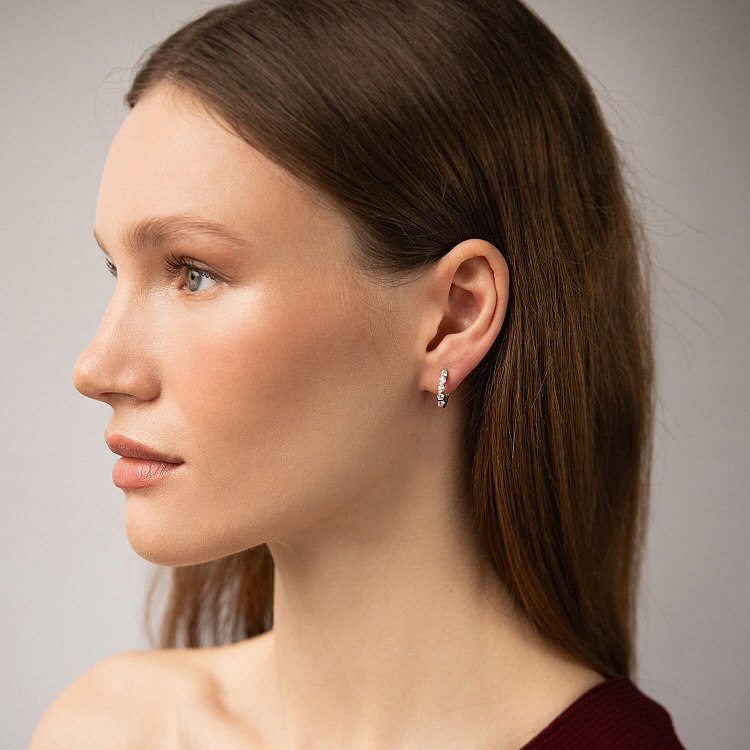 Золотые серьги - кольца с бриллиантами сб0610mi от ювелирного магазина Оникс - 1