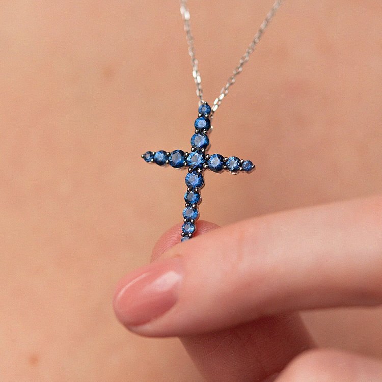 Золотой крестик с сапфирами пб0284nl от ювелирного магазина Оникс - 3