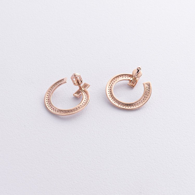 Серьги - пусеты "Evelyn" в красном золоте (фианиты) с08688 от ювелирного магазина Оникс - 2