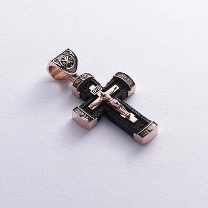 Золотий хрест "Розп'яття. Спаси і Збережи" з ебеновим деревом mini 1075ч №6