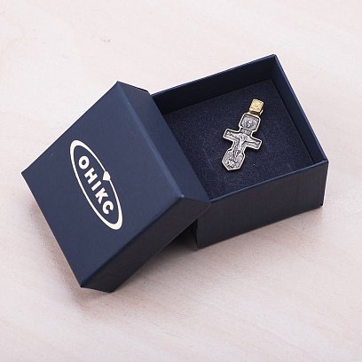 Серебряный крестик с позолотой "Распятие. Серафим Саровский" 131793 №3