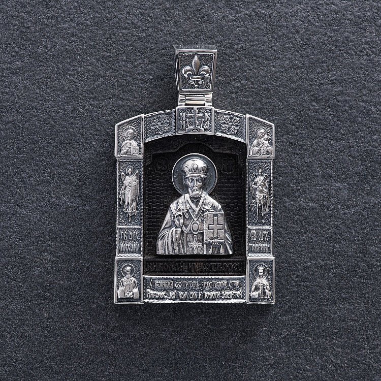 Серебряный кулон "Николай Чудотворец. Отче наш" (эбеновое дерево) 621 от ювелирного магазина Оникс - 4