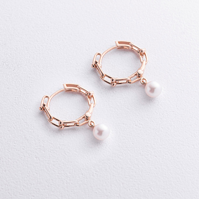 Серьги - кольца "Фантазия" с жемчугом (красное золото) mini с09627 №2