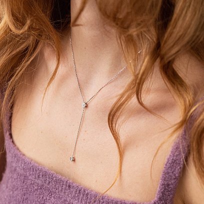 Серебряное колье - галстук с фианитами 908-01215 №3