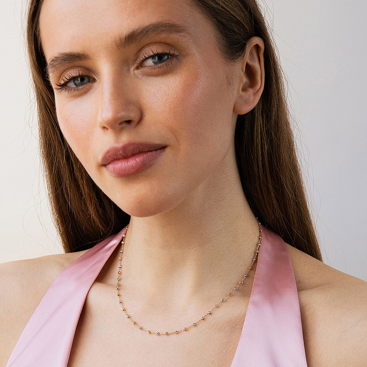 Колье "Шарики" (красное, белое золото) кол02606 от ювелирного магазина Оникс - 1