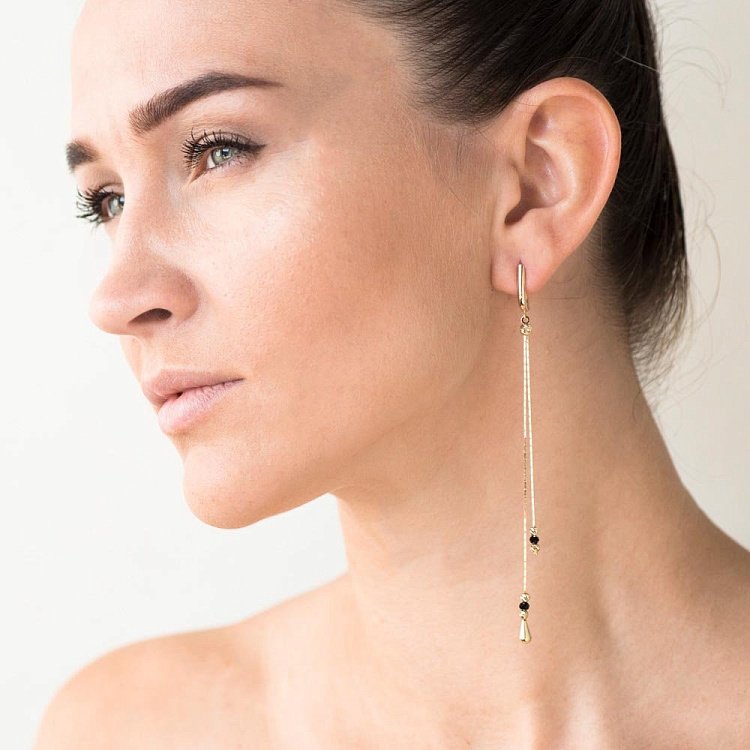 Золоті сережки на ланцюжку (агат) с05611 від ювелірного магазину Онікс - 2