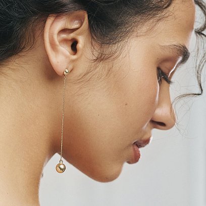 Сережки - пусети "Margo" з кульками на ланцюжку (жовте золото) с08240