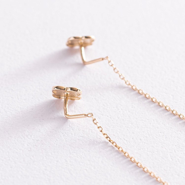 Сережки - протяжки "Конюшина" в жовтому золоті с07735 від ювелірного магазину Онікс - 4