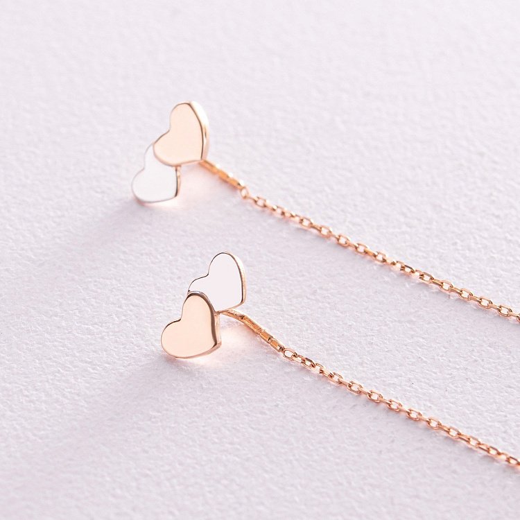 Золоті сережки - протяжки "Сердечки" с08080 від ювелірного магазину Онікс - 3