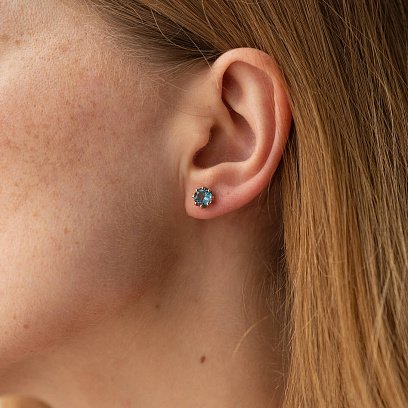 Золотые серьги-пусеты (топаз Лондон Блю) с06605 №2