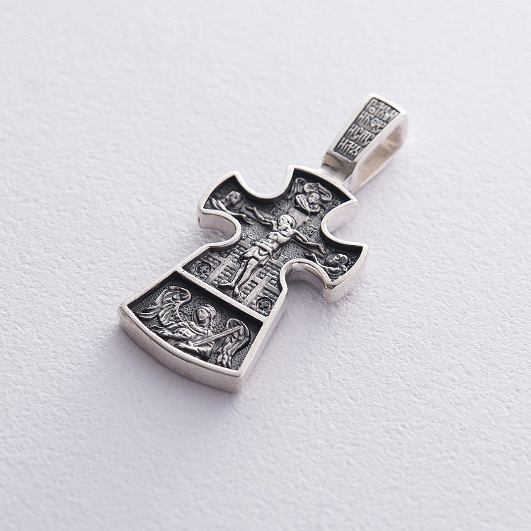 Серебряный православный крест (чернение)   " Распятие. Благоразумный  разбойник " 13601 от ювелирного магазина Оникс