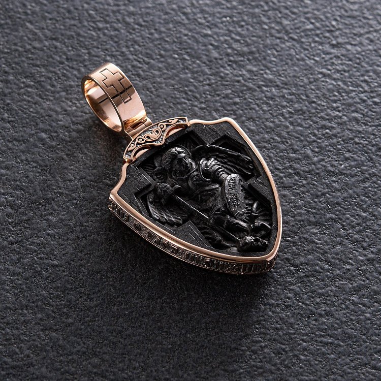 Золотой кулон "Св. Георгий Подебедоносец" с эбеновым деревом 974з от ювелирного магазина Оникс - 2