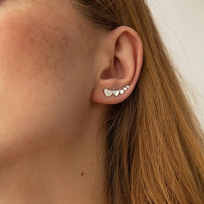 Серьги - клаймберы "Сердечки" в серебре 073110 №4