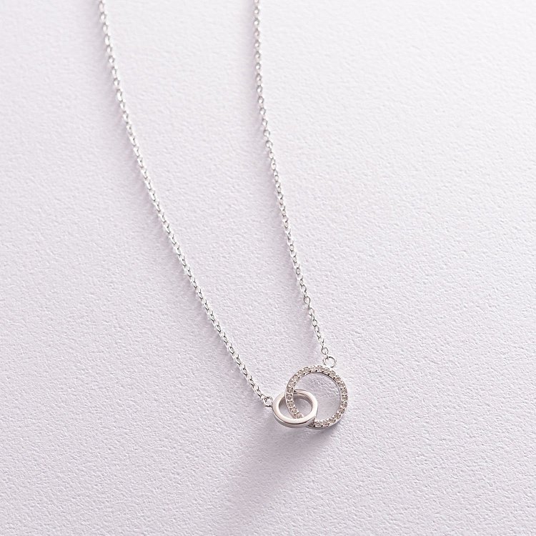 Серебряное колье "Сплетение колец" с фианитами 181093 от ювелирного магазина Оникс - 1