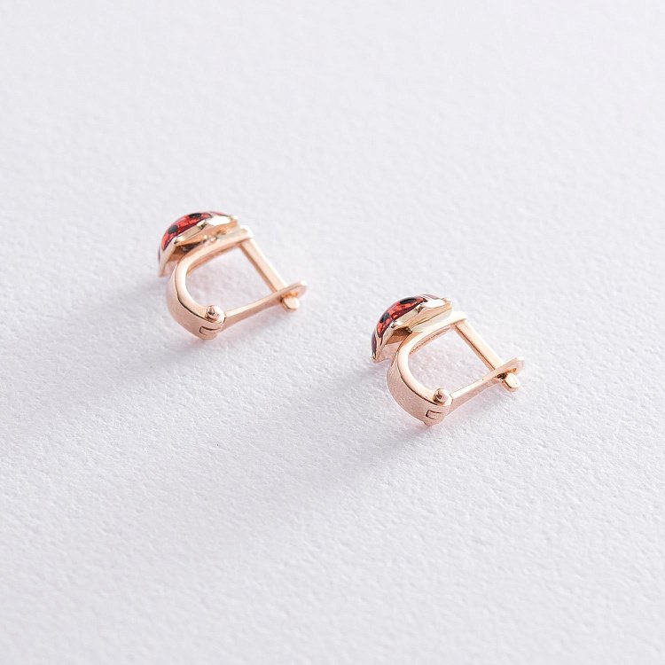 Золотые детские серьги с божьими коровками (эмаль) с03187 от ювелирного магазина Оникс - 2