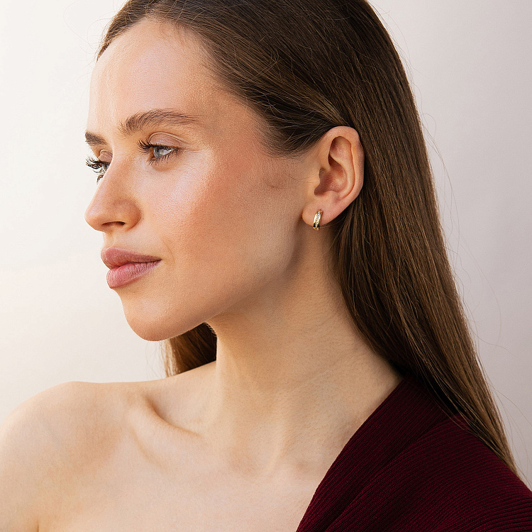 Серьги - кольца с фианитами (желтое золото) с09706 от ювелирного магазина Оникс - 5