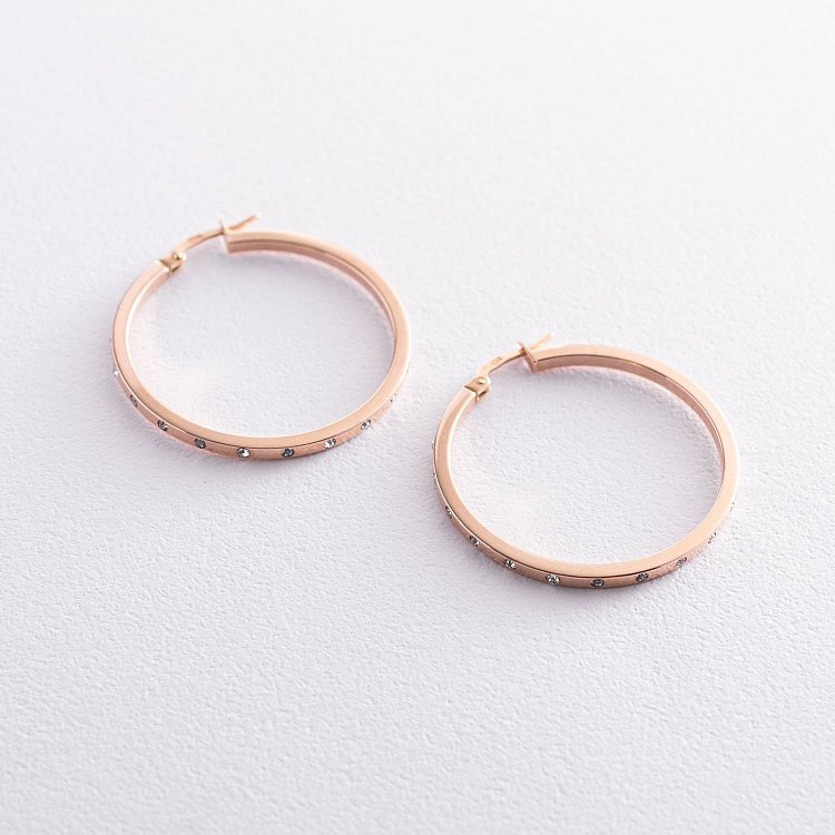 Золоті сережки-кільця (фіаніти) с02633 від ювелірного магазину Онікс - 1