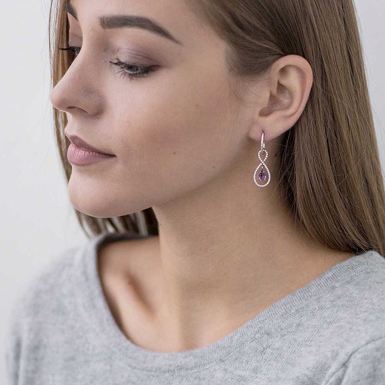 Золоті сережки з аметистом і фіанітами 14044528д від ювелірного магазину Онікс - 2