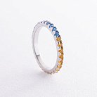 Серебряное кольцо с дорожкой голубых и желтых камней 8152 от ювелирного магазина Оникс