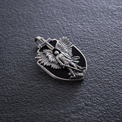 Серебряный кулон "Архангел Михаил" с ониксом (возможна индивидуальная гравировка) 277 №7