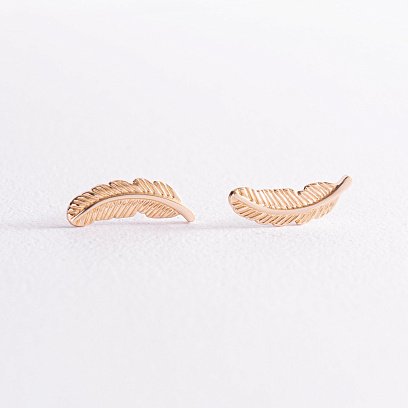 Золоті сережки - пусети "Пір'їнки" с07853