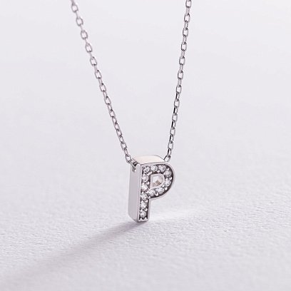 Кольє з буквою "Р" в білому золоті (фіаніти) кол01329Р №2