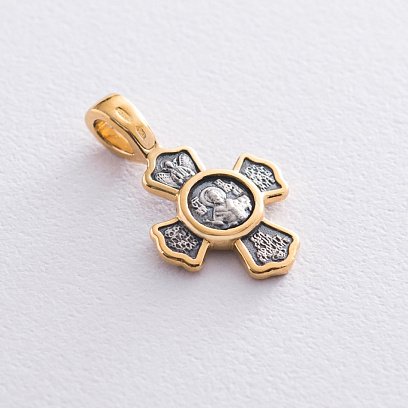 Срібний дитячий хрестик "Розп'яття. Святитель Миколай Чудотворець" з позолотою 132290 №2