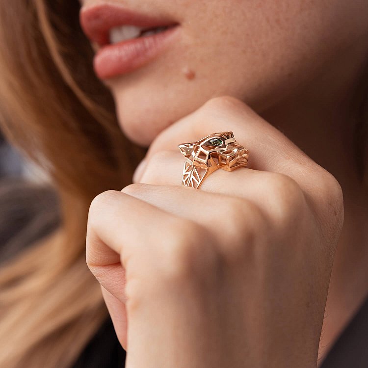 Кольцо "Пантера" в красном золоте (фианиты) к07036 от ювелирного магазина Оникс - 2