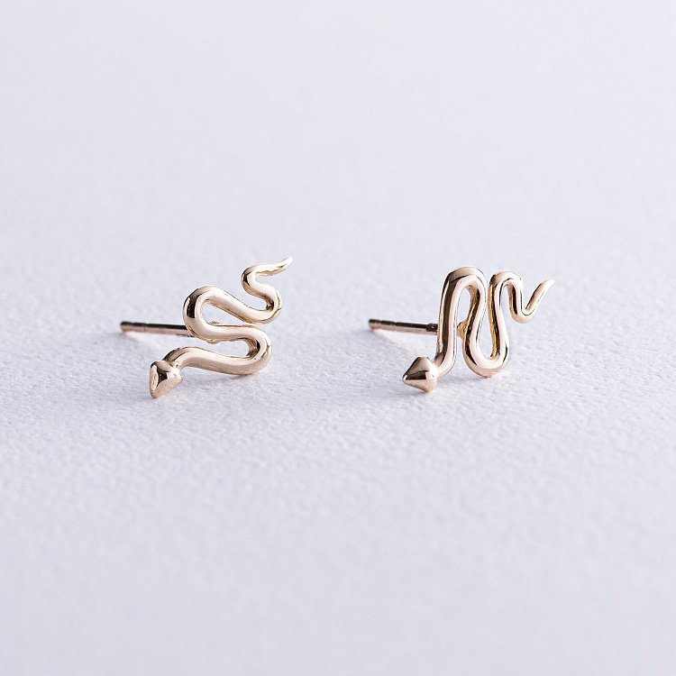 Серьги - пусеты "Змеи" в желтом золоте с07879 от ювелирного магазина Оникс