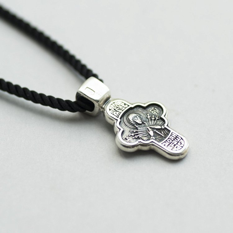 Срібний хрестик "Господь Вседержитель. Ікона Божої Матері "Семистрільна" 13515 від ювелірного магазину Онікс - 3