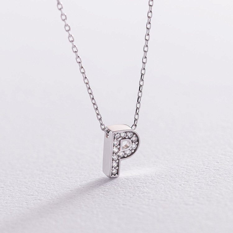 Кольє з буквою "Р" в білому золоті (фіаніти) кол01329Р від ювелірного магазину Онікс - 3
