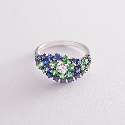 Золота каблучка з сапфірами, діамантом і уваровітами MR17583gm