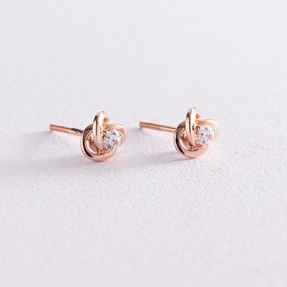 Золоті сережки - пусети з фіанітами с07592 №3