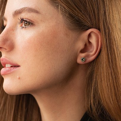 Срібні сережки - пусети (синт. топази) 123364 №4