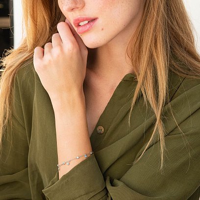 Серебряный браслет с голубыми фианитами на ногу 141567 №2