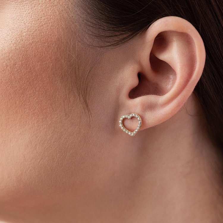 Золоті сережки - пусети "Сердечки" з фіанітами с08443 від ювелірного магазину Онікс - 3