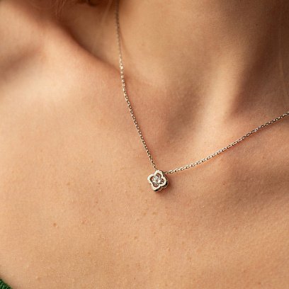 Срібне кольє "Конюшина" (білий фіаніт) 181058 №6