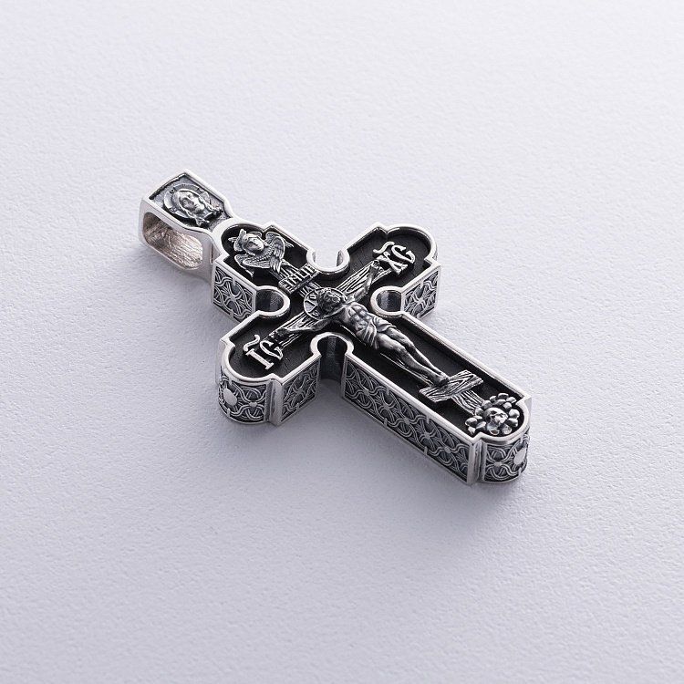 Мужской православный крест "Розп'яття. Спаси и Сохрани" (на укр. языке) из эбенового дерева и серебра 1214 от ювелирного магазина Оникс - 5