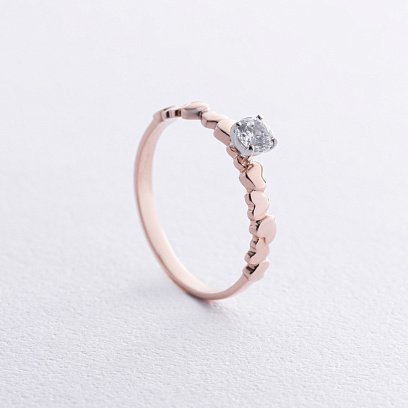 Золотое помолвочное кольцо c сердечками (фианит) к07645