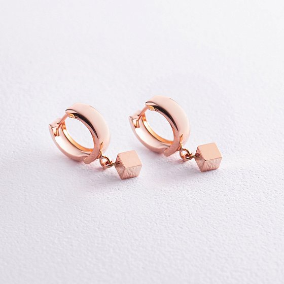 Серьги "Кубики" в красном золоте с07997