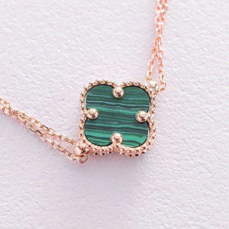 Браслет "Конюшина" в червоному золоті (малахіт) б04827 від ювелірного магазину Онікс - 3