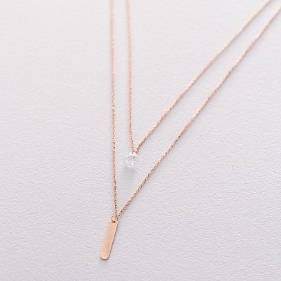 Двойное золотое колье с фианитом кол01527