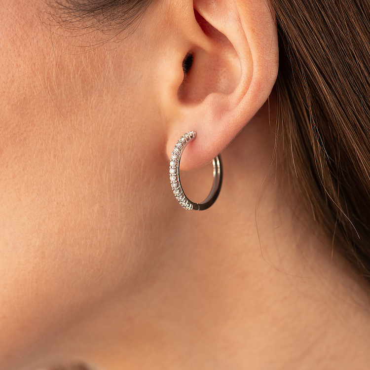 Серьги - кольца в белом золоте (бриллианты) 342651121 от ювелирного магазина Оникс - 3