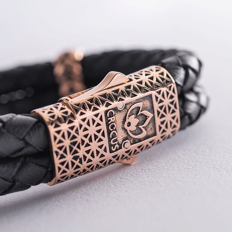 Чоловічий золотий браслет (шкіра) Б0011 від ювелірного магазину Онікс - 2