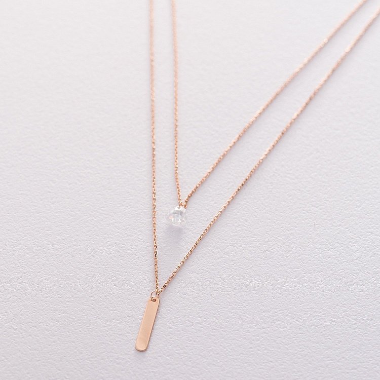 Двойное золотое колье с фианитом кол01527 от ювелирного магазина Оникс